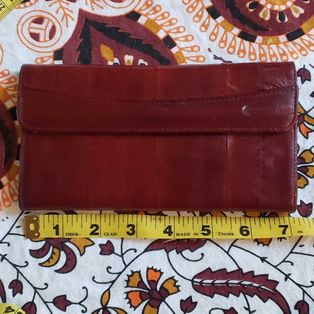 VTG Burgundy Genuine Eel Skin Long Clutch Wallet Soft Lux (BIN 005)